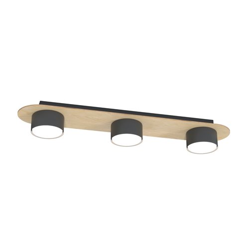 Lampa sufitowa DIAZ 3 BL WOOD plafon, czarna, drewno, loft