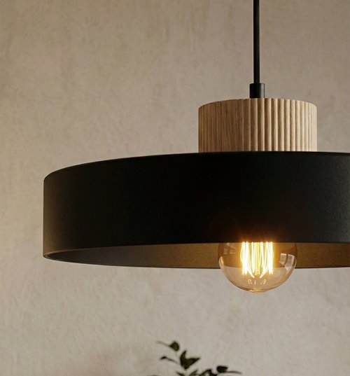 Lampa wisząca KIVI 1L BLACK nowoczesna, czarna, metal drewno
