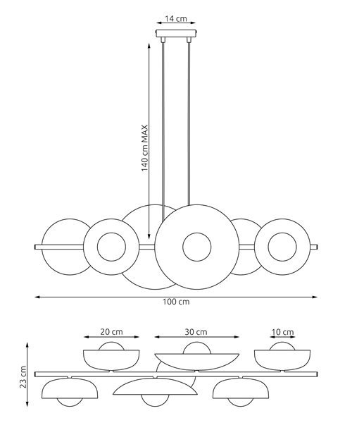 Lampa wisząca VOLUM 6 BL GOLD loft, złota, metal