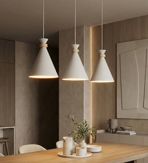 Lampa wisząca ZERO 3 WHITE nowoczesna, biała, metal, drewno