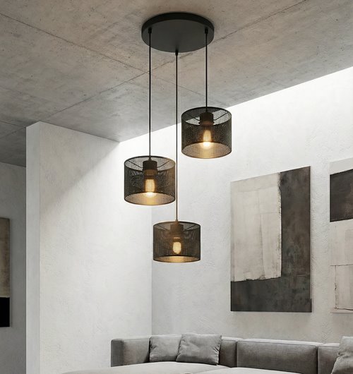 Lampa wisząca KARBON 3 BLACK PREMIUM abażur, czarna