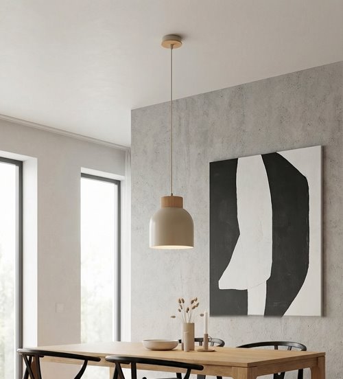 Lampa wisząca VIGO 1 MOKKA nowoczesna, beżowa, metal, drewno