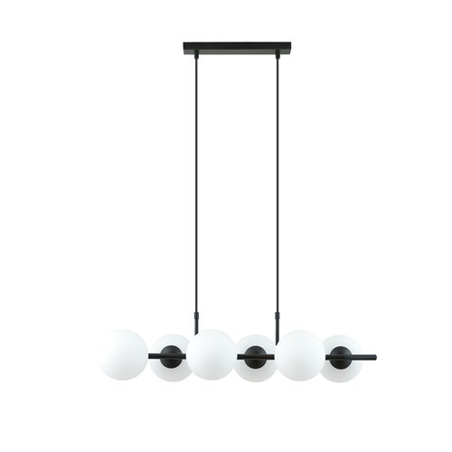 Lampa wisząca RORY 6 BLACK/OPAL loft, czarna, klosz