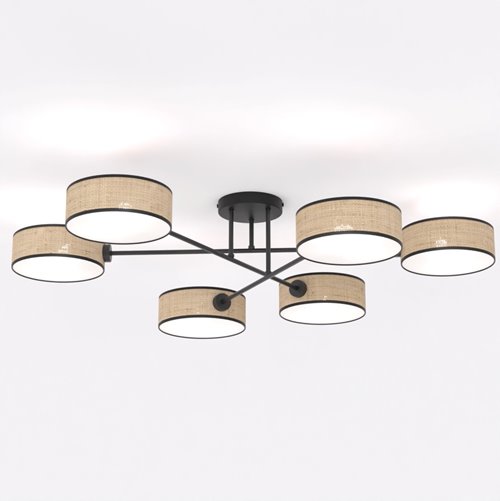 Lampa sufitowa MAGA 6 RATTAN plafon, brązowa, abażur