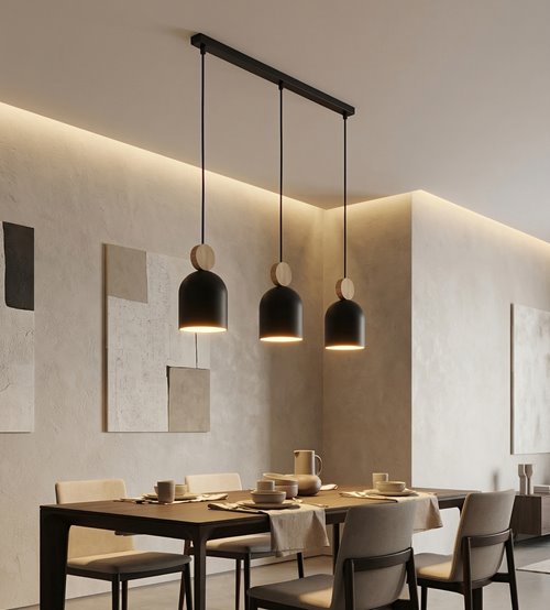 Lampa wisząca MESI 3 BLACK nowoczesna, czarna, metal drewno