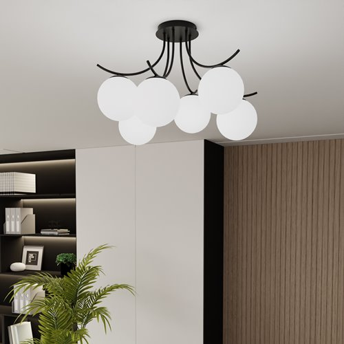 Lampa sufitowa BOSTON 6 BLACK/OPAL nowoczesna czarna/biała