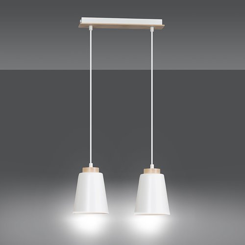 Lampa wisząca BOLERO 2 WHITE skandynawska, drewno, biała