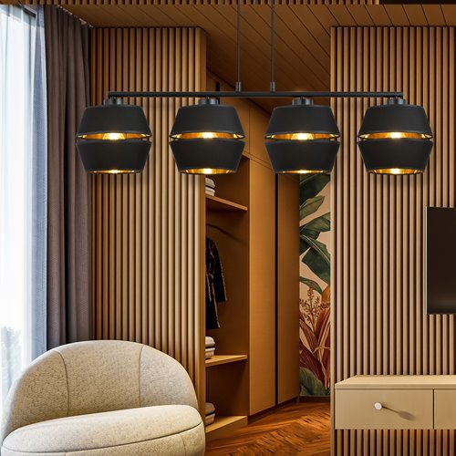 Lampa wisząca PIANO 4 BLACK/GOLD abażury welur czarna/złota