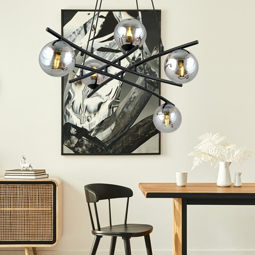 Lampa wisząca ESSA 5 GRAFIT klosze kule DESIGN czarna/grafit