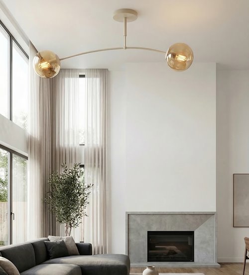 Lampa sufitowa PREGOS 2 MOKKA AMBER klasyczna, klosz, beżowa