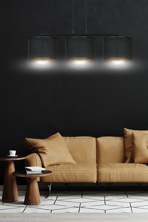 Lampa wisząca HILDE 3 BL BLACK abażur welur czarny