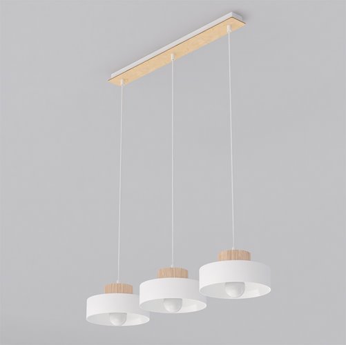 Lampa wisząca KIVI 3 WHITE nowoczesna, biała, metal, drewno