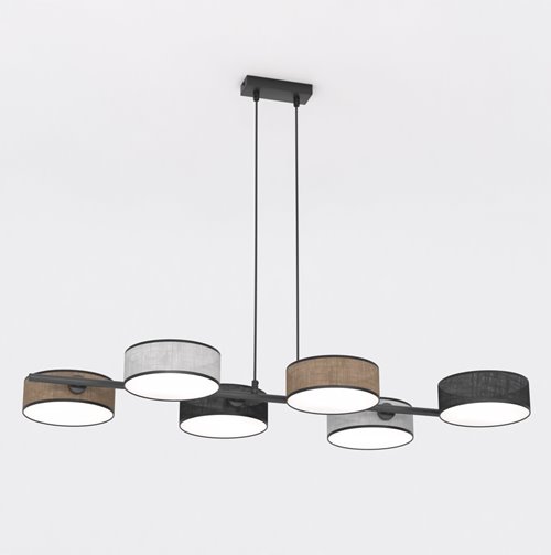 Lampa wisząca DRUMZ 6 MIX1 nowoczesna, czarna, abażury