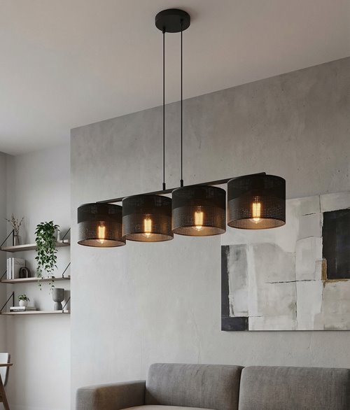 Lampa wisząca KARBON 4 BLACK klasyczna, abażur, czarna