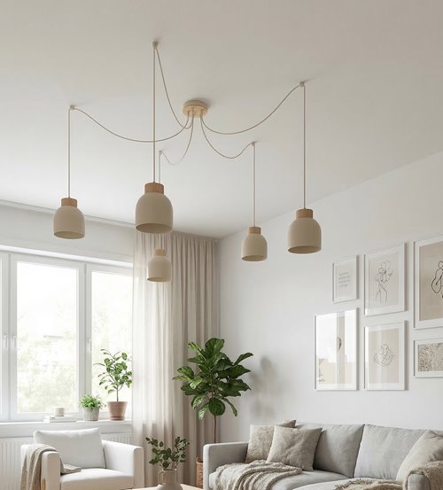 Lampa wisząca KRU 5 MOKKA nowoczesna, beżowa, metal, pająk