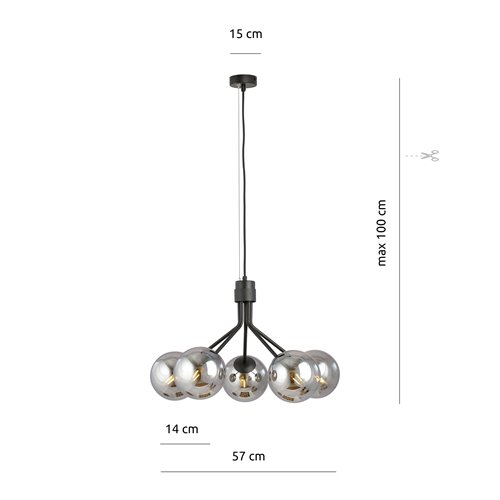 Lampa wisząca NOVA 5 BL/GRAFIT kule klosze czarna/grafit