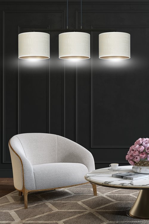 Lampa wisząca HILDE 3 BL WHITE abażur welur biały