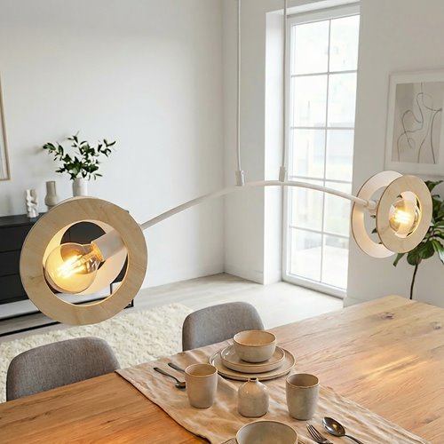 Lampa wisząca SKIVA 2 WH nowoczesna, biała, metal, drewno