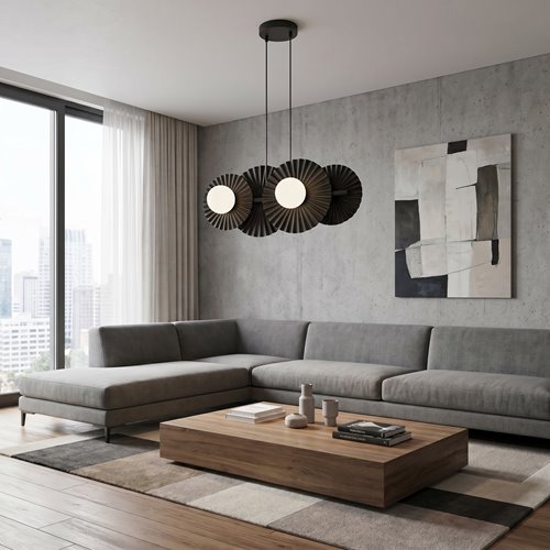 Lampa wisząca UMBRA 4 BLACK OPAL loft, czarna, metal, fala