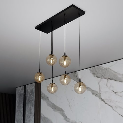 Lampa wisząca COSMO 6 BL MIODOWY loft klosze bursztyn czarna