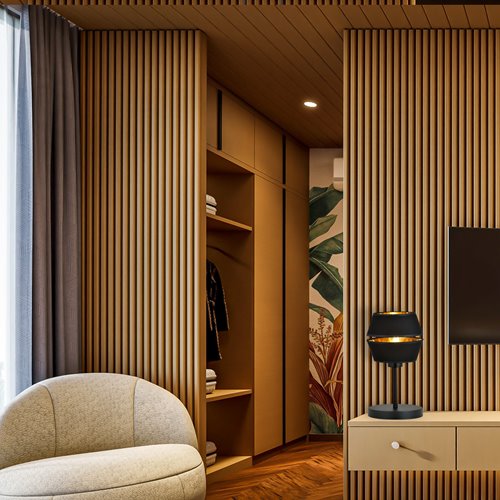 Lampka nocna PIANO LN BLACK/GOLD abażur welur czarna/złota