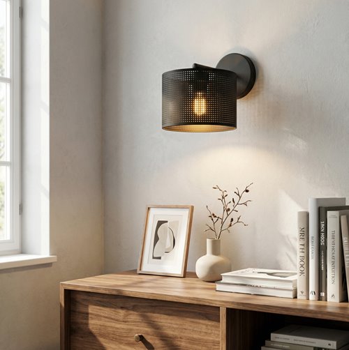 Kinkiet LUX K1 BLACK klasyczny, abażur, czarny