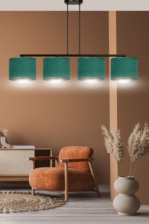 Lampa wisząca HILDE 4 BL GREEN abażur welur zielony