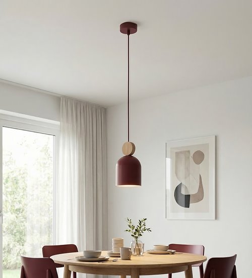 Lampa wisząca MESI 1 BURGUNDY nowoczesna, metal, drewno