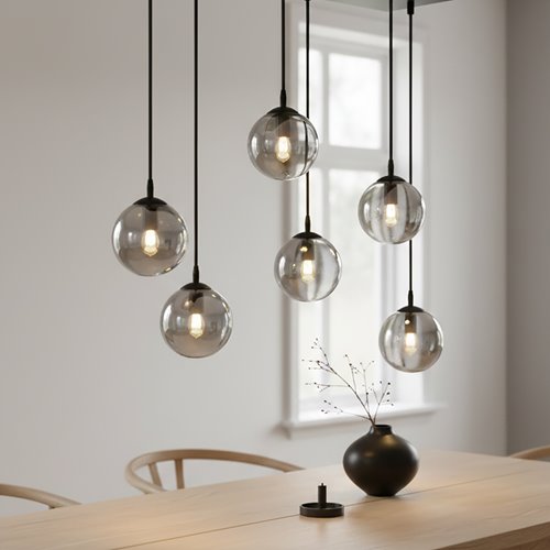 Lampa wisząca COSMO 6 BL GRAFIT loft, klosze grafit, czarna