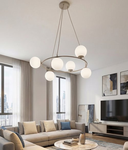 Lampa wisząca AZURA 6 MOKKA OPAL nowoczesna, klosze, beżowa