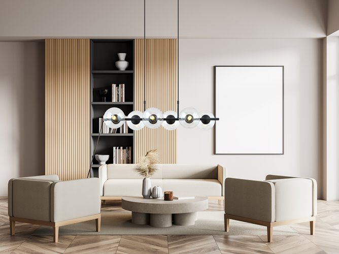 Lampa wisząca RORY 6 BLACK/TRANSPARENT loft, czarna, klosz