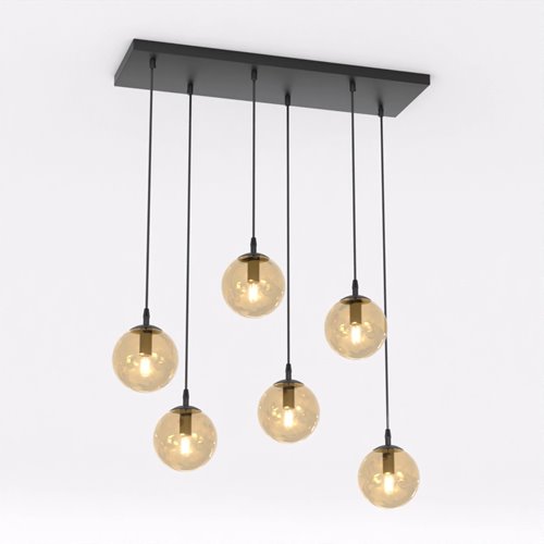 Lampa wisząca COSMO 6 BL MIODOWY loft klosze bursztyn czarna