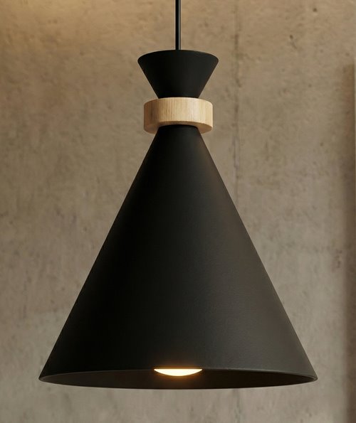 Lampa wisząca ZERO 3 BLACK nowoczesna, czarna, metal, drewno