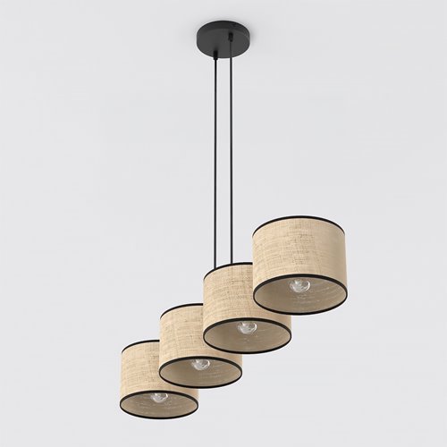 Lampa wisząca ECO 4 BL RATTAN klasyczna, abażur, beżowa