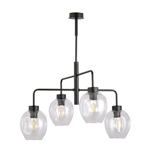 Żyrandol LUKKA 4 BLACK/TRANSPARENT loft, czarny, klosz szkło