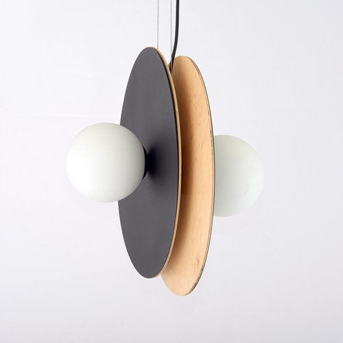 Lampa wisząca SOHO 4 BL OPAL designerska, drewno, klosze