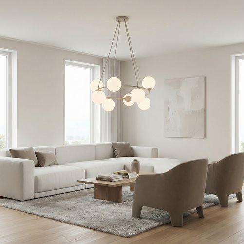 Lampa wisząca AZURA 8 MOKKA OPAL nowoczesna, klosze, beżowa