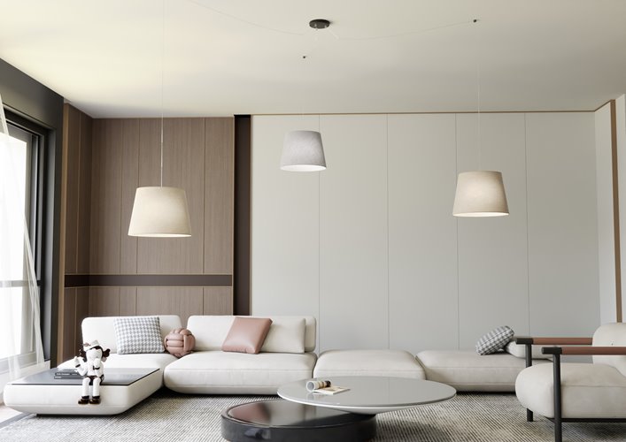 Lampa wisząca ASCOT 3 MIX abażur, szary, beż, klasyczna