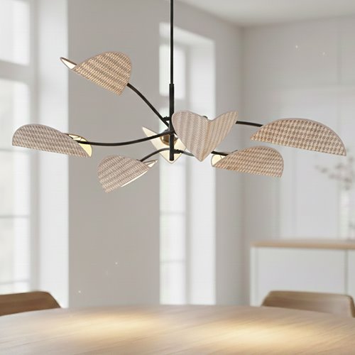 Lampa sufitowa LOTUS 6 BL NATURAL abażury, czarna, rattan