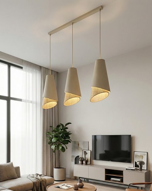 Lampa wisząca MODA 3 MO RATTAN nowoczesna, beżowa, abażur