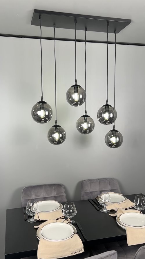 Lampa wisząca COSMO 6 BL MIODOWY loft klosze bursztyn czarna