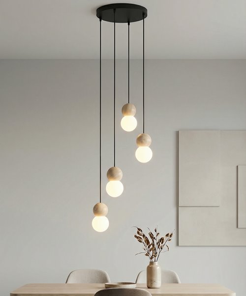 Lampa wisząca LOOP 4 BLACK nowoczesna, czarna, drewno, klosz