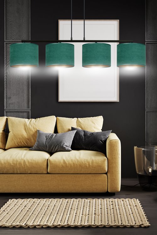 Lampa wisząca HILDE 4 BL GREEN abażur welur zielony