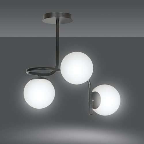 Lampa sufitowa KALF 3 BLACK klasyczna, klosz, czarno/biała