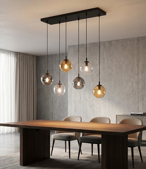 Lampa wisząca COSMO 6 BL MIX1 loft, klosze kolor mix, czarna
