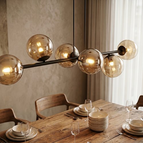 Lampa wisząca ROSSI 6 BL MIODOWY klosz bursztyn, czarna