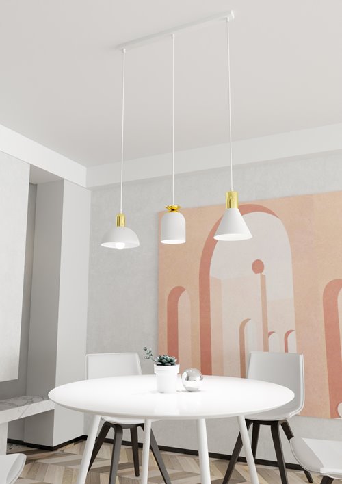 Lampa wisząca FOX 3 WH, loft, biały, złoty