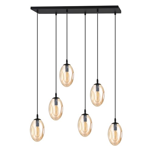 Lampa wisząca ASTRAL 6 BL MIODOWY klosze czarny/bursztyn
