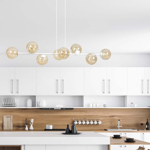Lampa wisząca ROSSI 8 WH MIODOWA klosz bursztyn biała