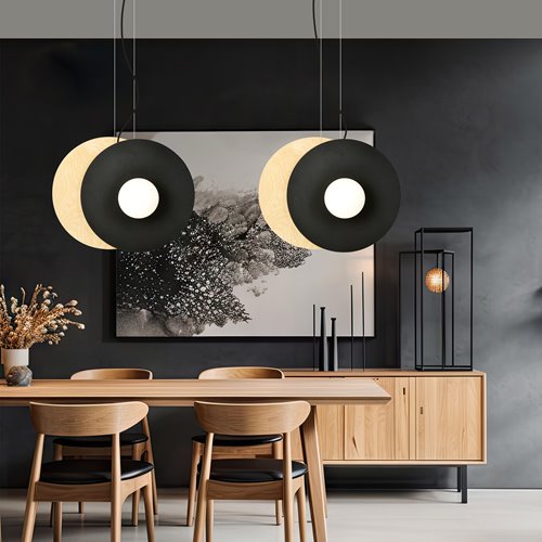 Lampa wisząca SOHO 4 BL OPAL designerska, drewno, klosze